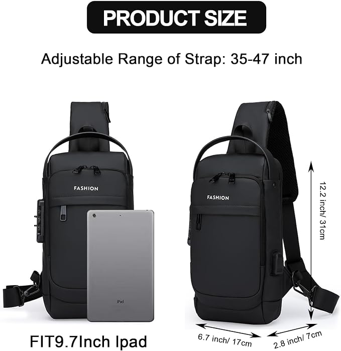 Sling Bag for Men Anti-theft USB Crossbody Shoulder Backpack Purse Waterproof - Image 6