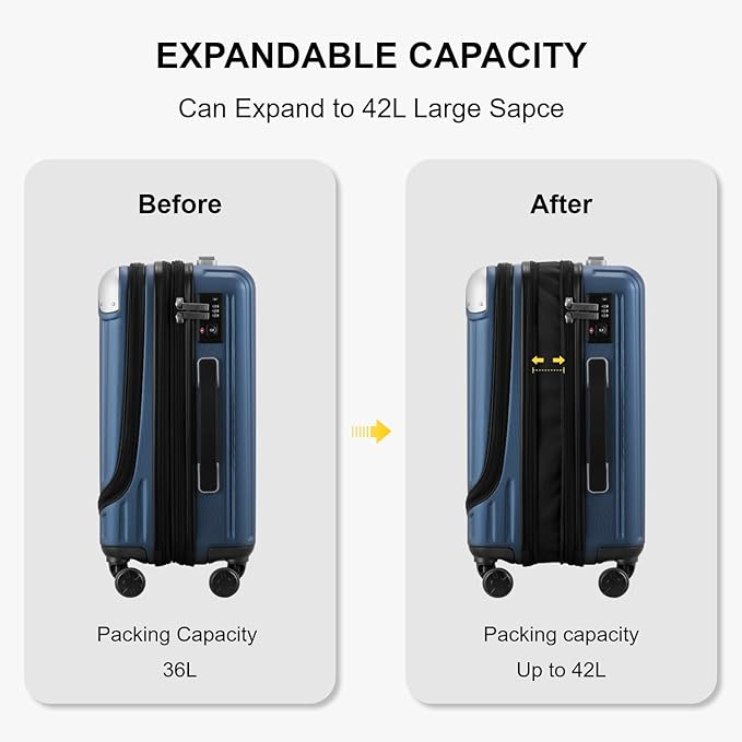 LEVEL8 Grace Carry on Luggage Airline Approved, 20 Inch Expandable Hard Sided - Image 6