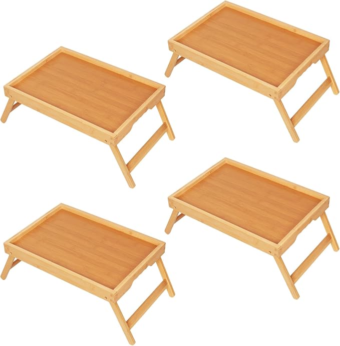 Bed Tray Table with Folding Legs, Bamboo Breakfast in Bed by Unknown