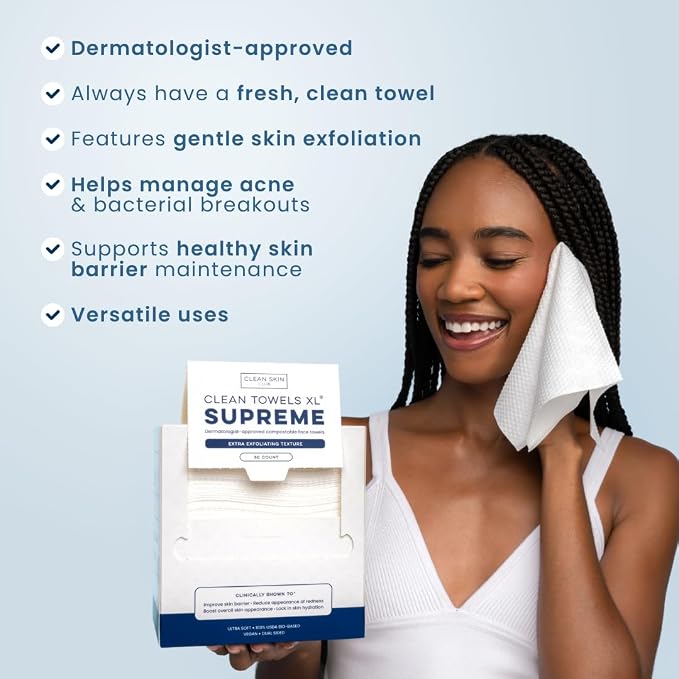Clean Skin Club Clean Towels XL® Supreme, 100% USDA Biobased Face Towel - Image 7