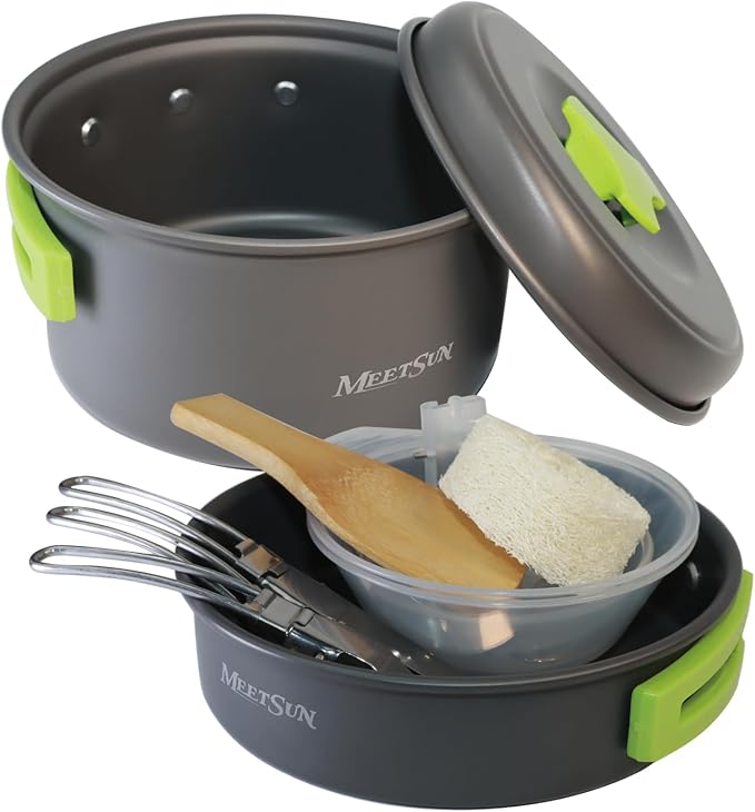 MEETSUN Lightweight Backpacking Cookware Set, Aluminum Camp Cooking Set by MEETSUN