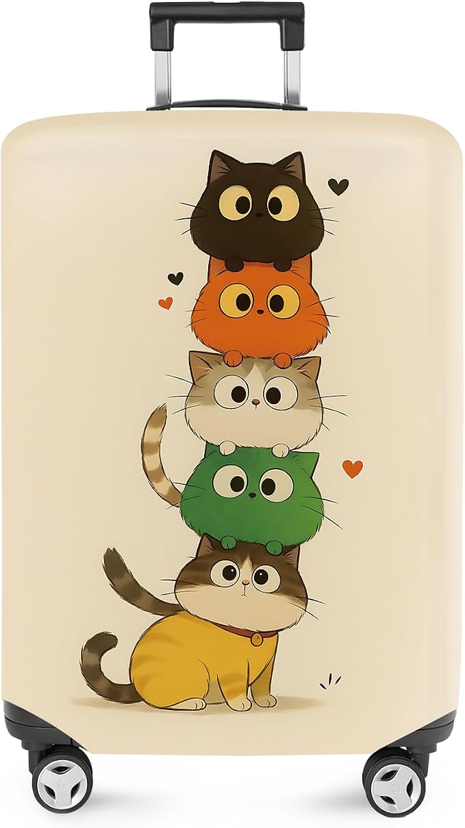 ANNA QUEEN Stacked Cute Cats Luggage Cover, Fun Cat Pile Design, Stretchable by ANNAQUEEN
