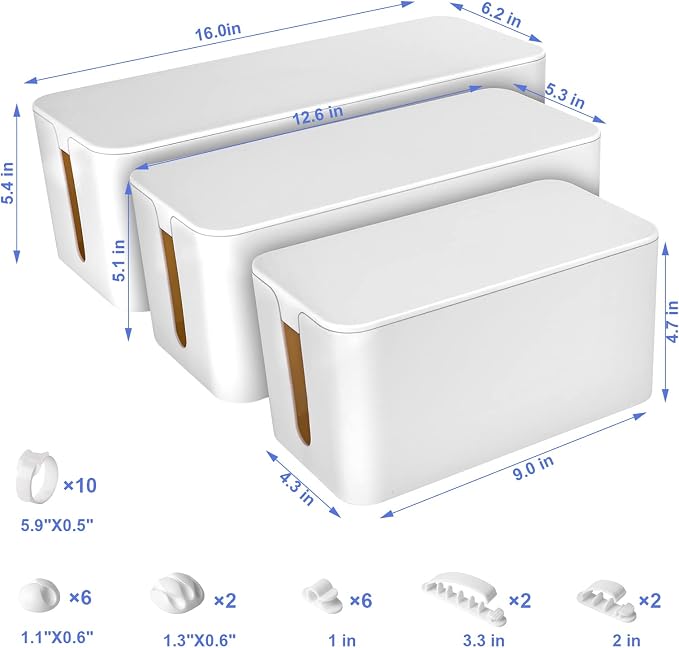 Chouky Cable Organizer Box Set of Three, Power Cover Cord Holder Surge Protector - Image 2