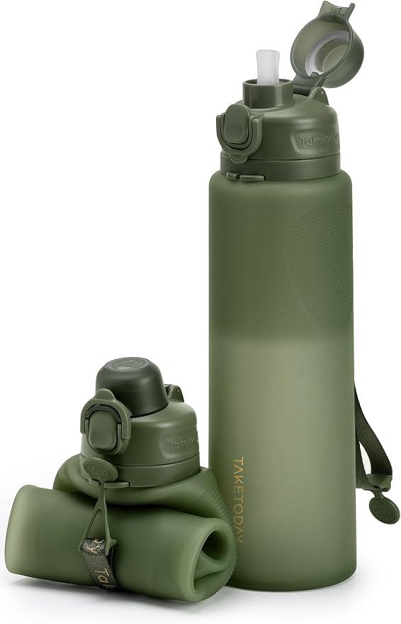 TakeToday Collapsible Water Bottles 32oz, Foldable Travel Water Bottle by TAKETODAY