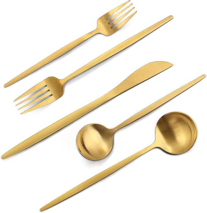 Matte Gold Silverware Set, VANVRO 60-Piece Stainless Steel Flatware Set by VANVRO