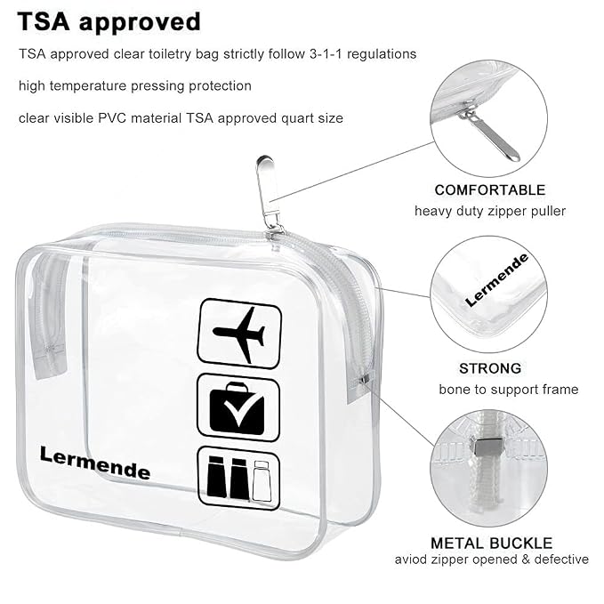 Lermende 2pcs Clear Toiletry Bag TSA Approved Travel Bag, Carry On - Image 3