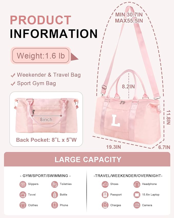 Initial Travel Duffel Bag Sports Gym Bag - Image 2