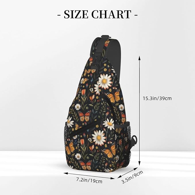 SUPLUCHOM Sling Bag Vintage Butterfly Daisy Leaf Hiking Daypack Crossbody - Image 3