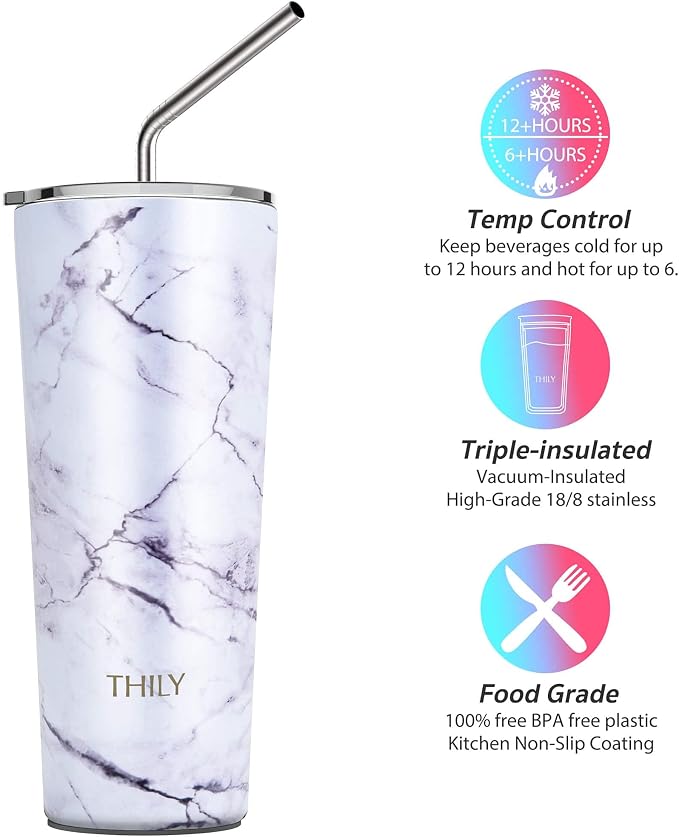 THILY Stainless Steel Vacuum Insulated Tumbler Travel Mug 26 oz Coffee Cup - Image 3
