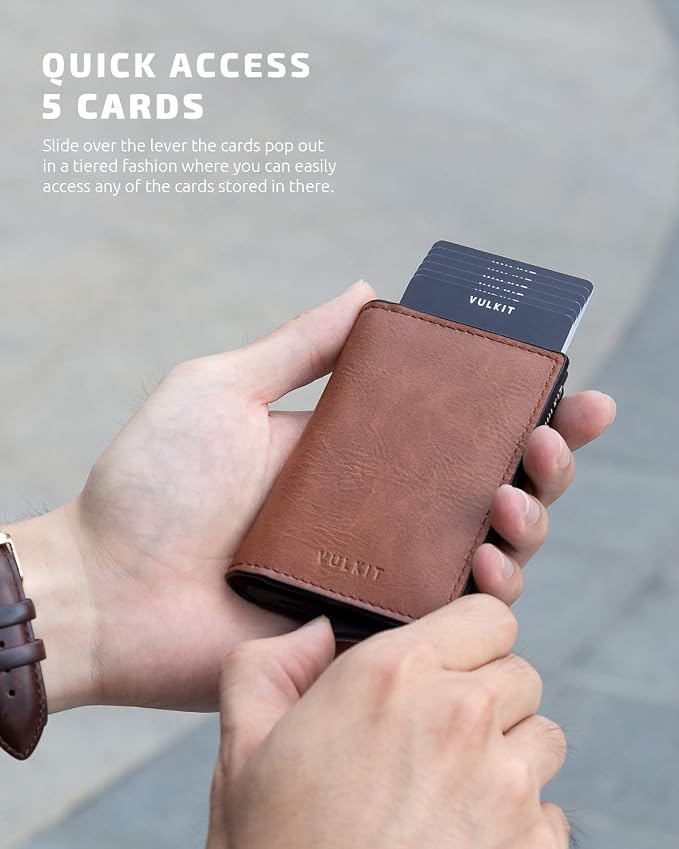 VULKIT Card Holder Pop Up Slim Wallet Leather RFID Blocking Card Case Up to 8 - Image 2