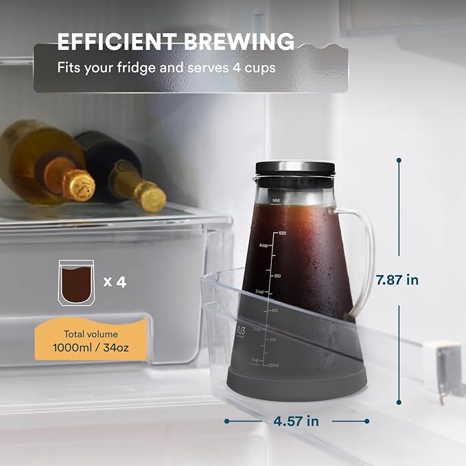 OVALWARE Airtight Cold Brew Iced Coffee Maker Pitcher and Tea Infuser - Image 2
