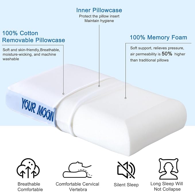 YOUR MOON Memory Foam Travel Pillow, Pure Cotton Cover, Compressible Camping - Image 6