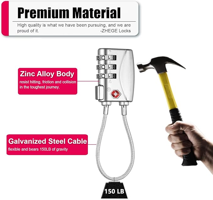 ZHEGE TSA Wire Lock 2 Pack Cable Luggage Lock - Image 4