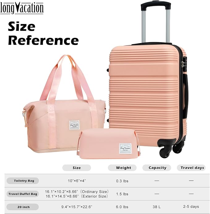 LONG VACATION 3 Piece Carry On Luggage 20 Inch Suitcase - Image 7