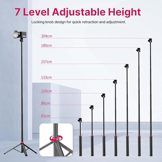 VIJIM MT-79 Extendable Photography Light Stand, 360° Ball Head Camera Phone - Image 2