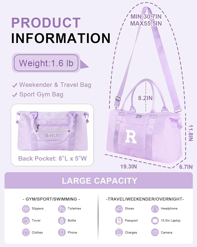 Daughter Niece Gifts for Teen Girl Kids, Initial Travel Duffel Bag Sports Gym - Image 2