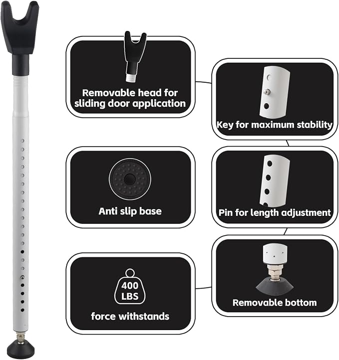 2 Pack Door Security Bar & Sliding Patio Door Lock Bar – Heavy Duty Adjustable - Image 6