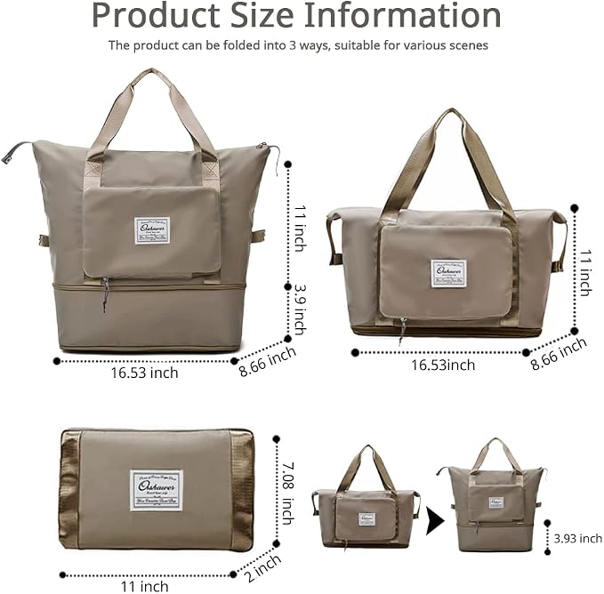 Large Capacity Foldable Travel Bag Expandable Portable Carry on Bag Dry&Wet - Image 2