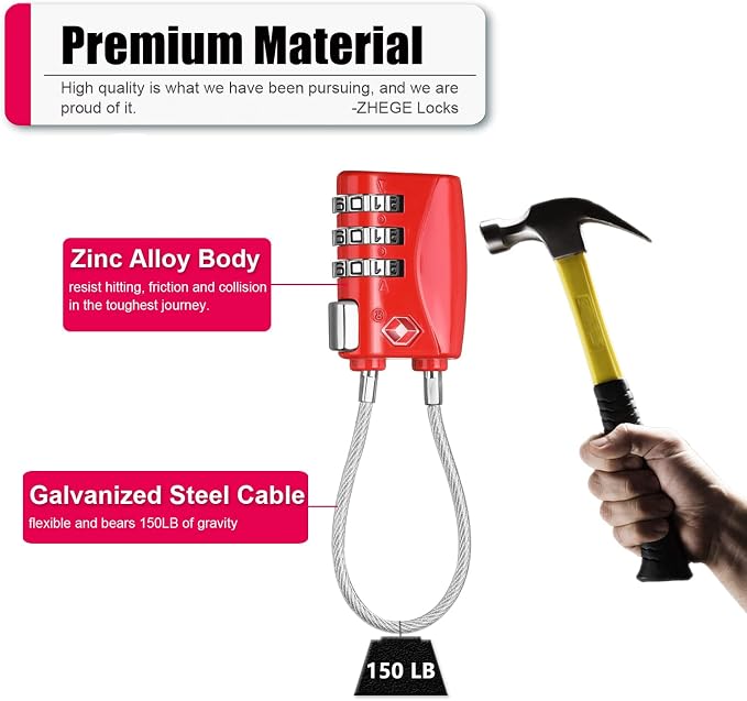 ZHEGE Luggage Lock TSA Approved 3 Dight Combination Padlock - Image 4