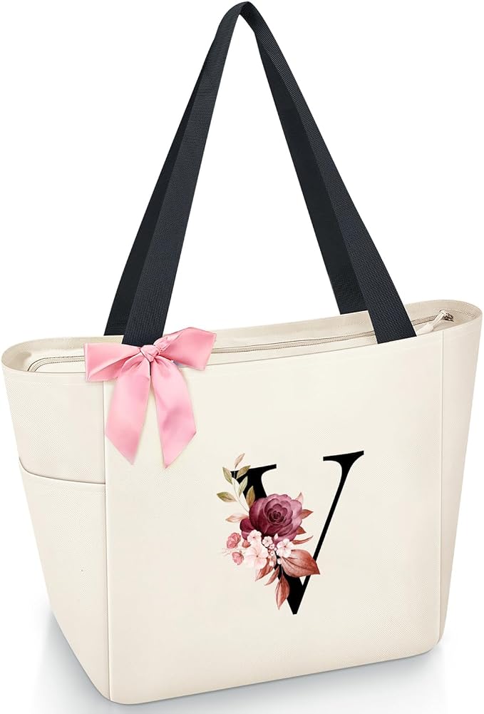 Vavabox Tote Bag, A-Z Initial Monogrammed Waterproof Tote Bag, Bridesmaid Gifts by Vavabox