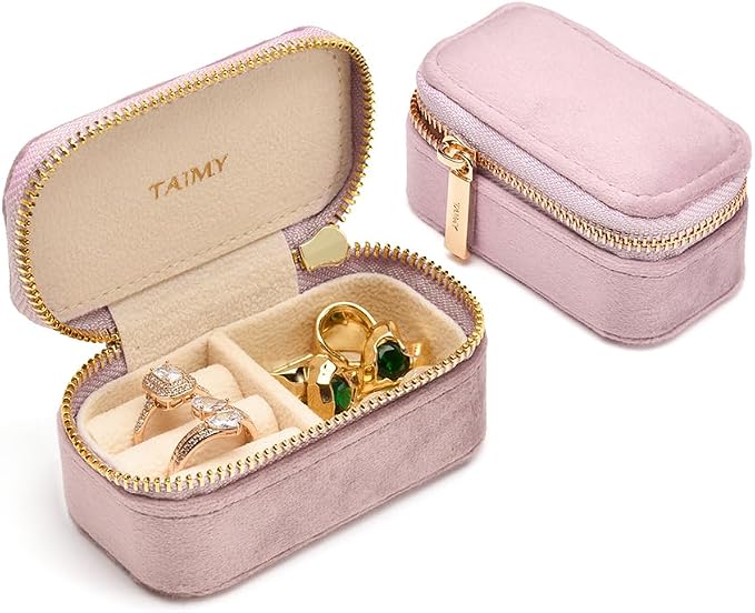 Small Travel Jewelry Case, Mini Tiny Plush Velvet Jewelry Box by TAIMY