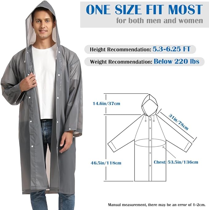 Opret 2 Pack Raincoats for Adults Reusable, EVA Rain Ponchos Lightweight Rain - Image 2