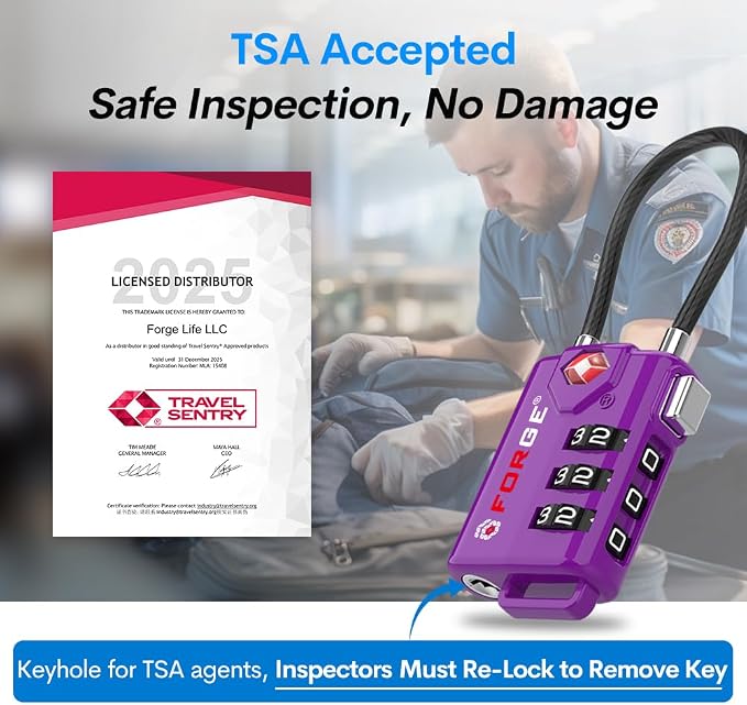 Forge TSA Approved Luggage Locks, Re-settable Combination - Image 2