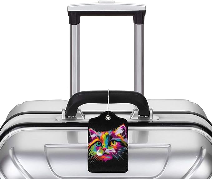 Cat Leather Luggage Tag with Stainless Steel Ring, Fun Name Id Card Cover - Image 5