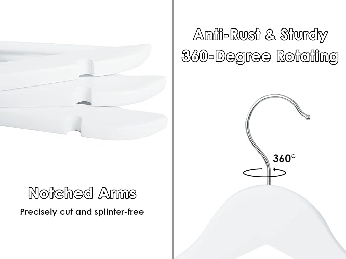 StorageWorks White Wooden Hangers, 30 Pack Wood Hanger - Image 6