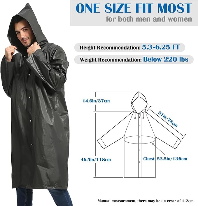 Opret 2 Pack Raincoats for Adults Reusable, EVA Rain Ponchos Lightweight Rain - Image 2