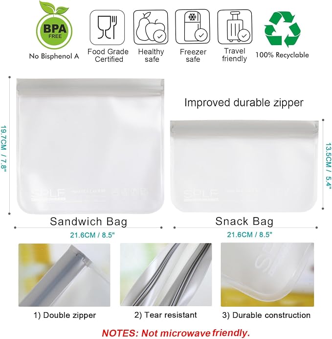 SPLF 10 Pack Reusable Sandwich Bags Dishwasher Safe, Reusable Quart Freezer Bags - Image 3