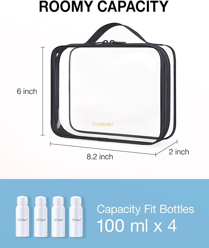 BAGSMART TSA Approved Clear Toiletry Bag, 2 Packs Quart Size Water Resistant - Image 2