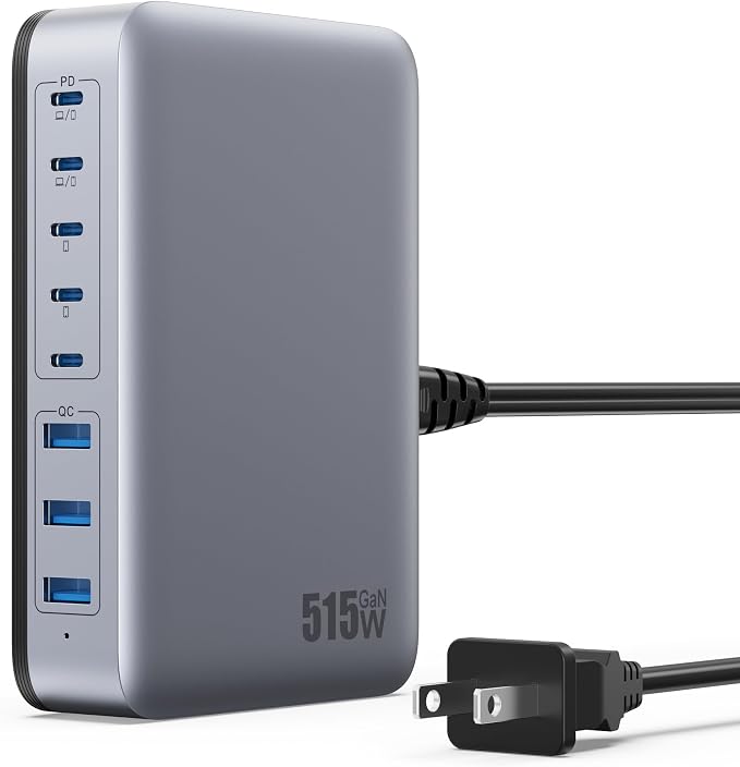 USB C Charger Block 515W GaN IV 8 Port Fast Charging Station Hub, Dual PD 100W by GKUTW