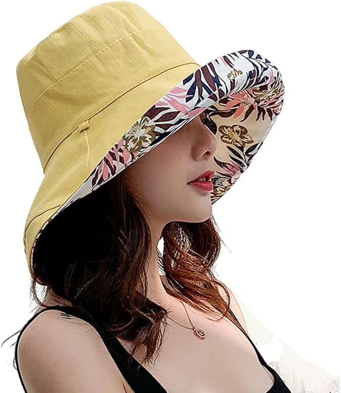 Women Wide Brim Sun Hats Metal Wired Edge Summer UV Protection Beach Fishing Hat by HUAMULAN