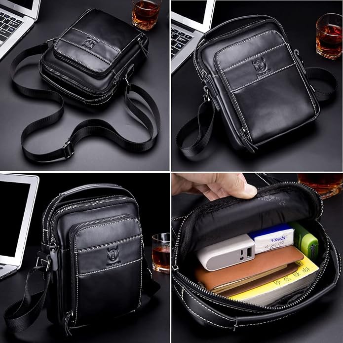 KPYWZER Genuine Leather Shoulder Bag Small Men Messenger Pack Handbag Sling - Image 8