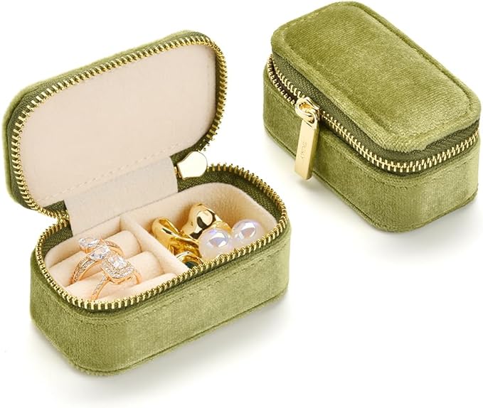 Small Travel Jewelry Case, Mini Tiny Plush Velvet Jewelry Box by TAIMY