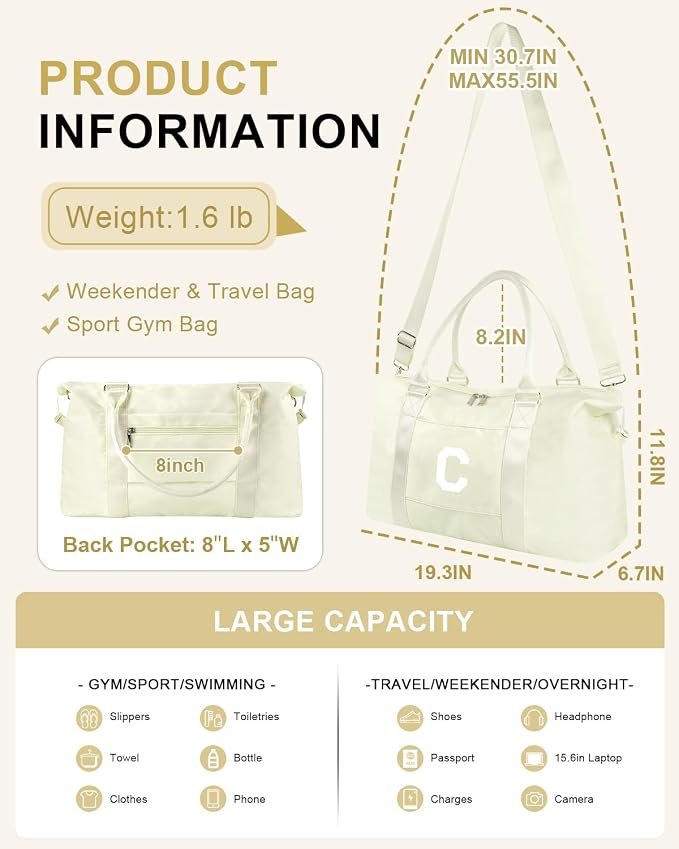 Initial Travel Duffel Bag Sports Gym Bag - Image 2