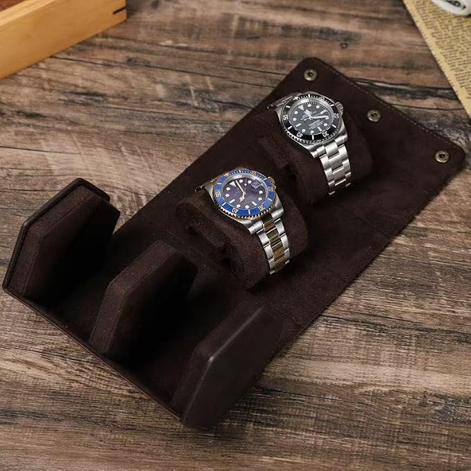 Genuine Leather Watch Roll Travel Case, Vintage Full Grain Leather Hexagon - Image 6