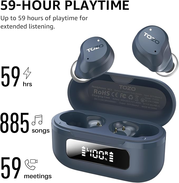 TOZO NC9 Hybrid Active Noise Cancelling Wireless Earbuds, 6 Mics ENC Clear Call - Image 6
