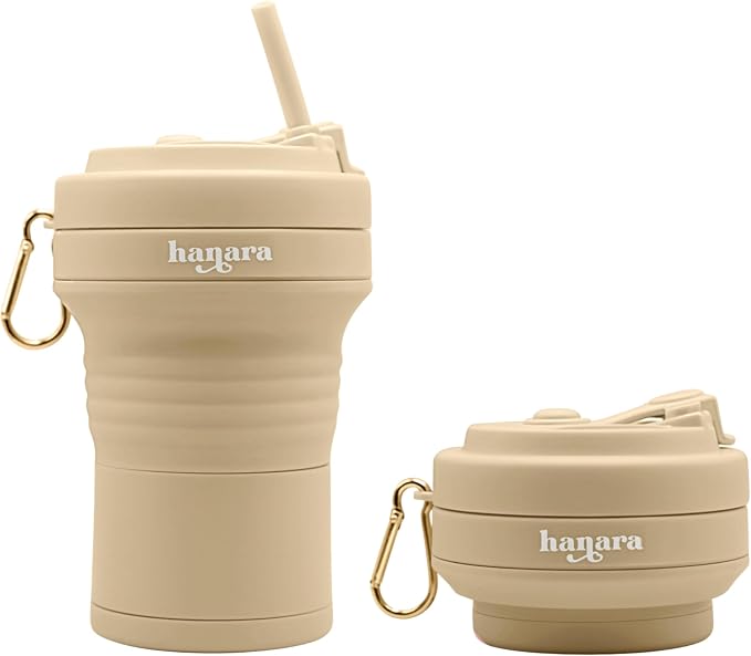 Collapsible Cup with Reusable Straw – 18 Oz, Portable Travel Mug, Leak-Proof by HANARA