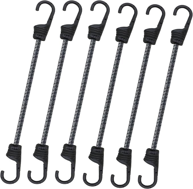 Bungee Cords with Dual Hooks, 12inch 6Pack Mini Bungee Straps 1/3 Inch Strong by KOAKOMI