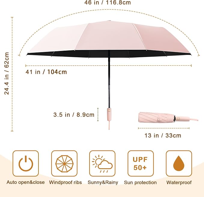 2-Pack Windproof, Waterproof, UV-Blocking Portable Travel Umbrella, Compact Sun - Image 2