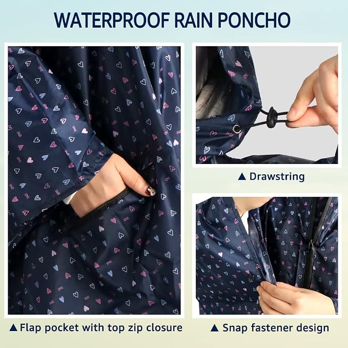 ANYOO Waterproof Rain Poncho Lightweight Reusable Hiking Hooded Coat Jacket - Image 3