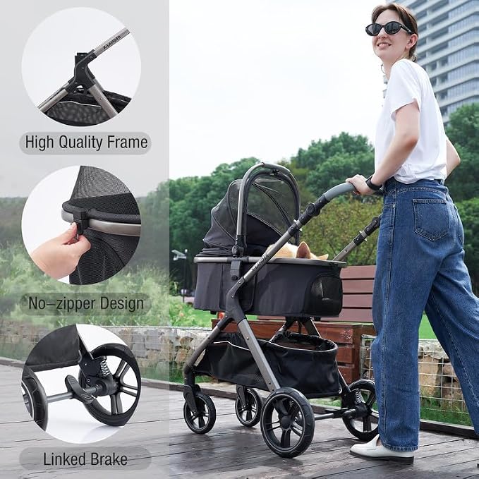 Pet Stroller for Small Medium Dogs, Cat Carriage Travel System Four Wheel Dog - Image 5
