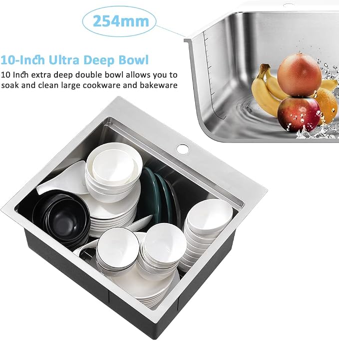 Bar Sink Drop In Workstation-Bokaiya 21x20 Small Drop In Kitchen Sink Stainless - Image 6