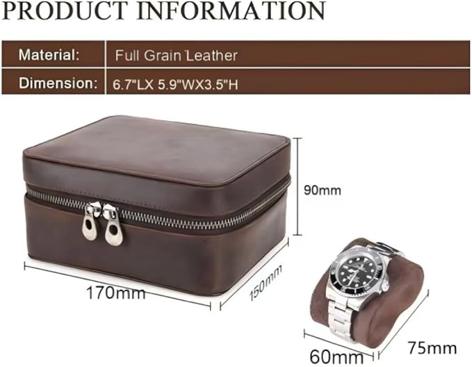Watch Travel Case for Men, Genuine Leather Watch Case Travel Jewelry Case - Image 2
