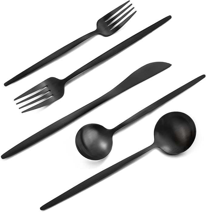 Matte Black Silverware Set, VANVRO 40-Piece Stainless Steel Flatware Set by VANVRO