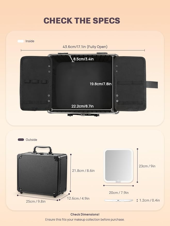 Qislee Makeup Box with A Detachable Lighted Mirror, Waterproof Travel Train Case - Image 3