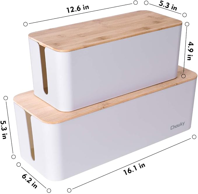 2 Pack Large Cable Management Box – Wooden Style Cord Organizer and Cover - Image 3