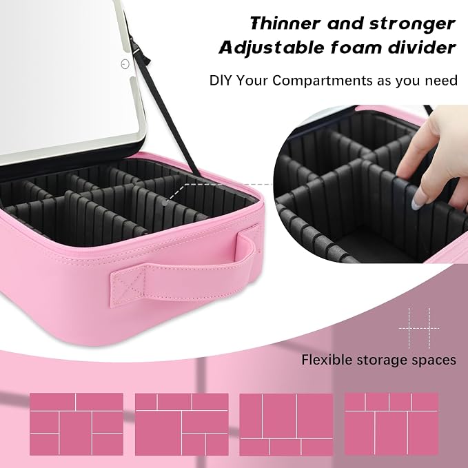 Makeup Bag with Led Mirror, Travel Makeup Organizer with 3 Color Setting - Image 3